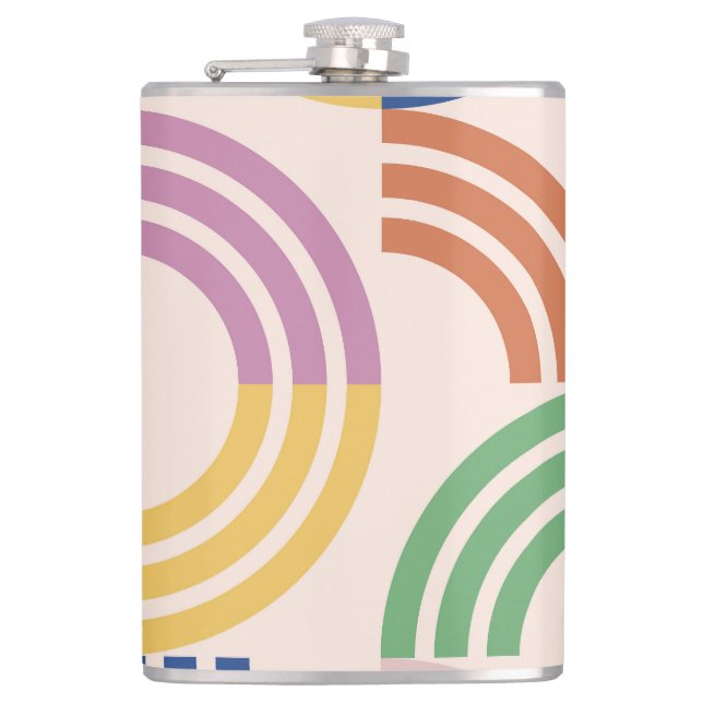 Retro Striped Curves Geometric Background Hip Flask (Front)