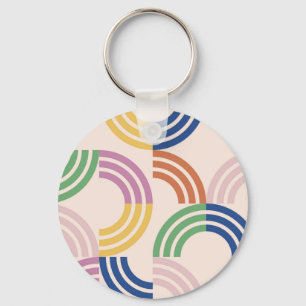 Retro Striped Curves Geometric Background Key Ring