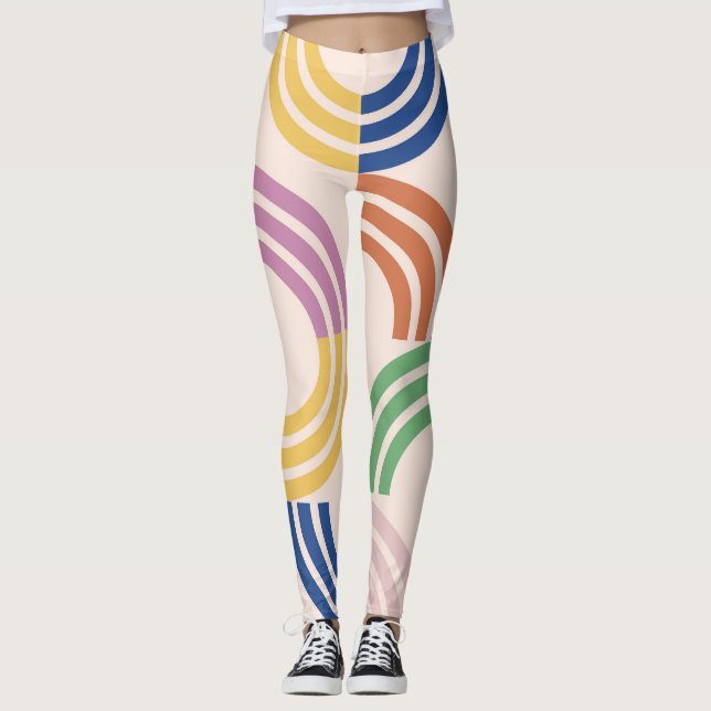 Retro Striped Curves Geometric Background Leggings (Front)
