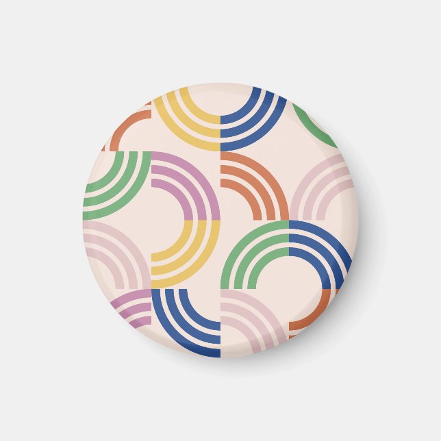 Retro Striped Curves Geometric Background Magnet (Front)