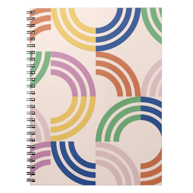 Retro Striped Curves Geometric Background Notebook (Front)