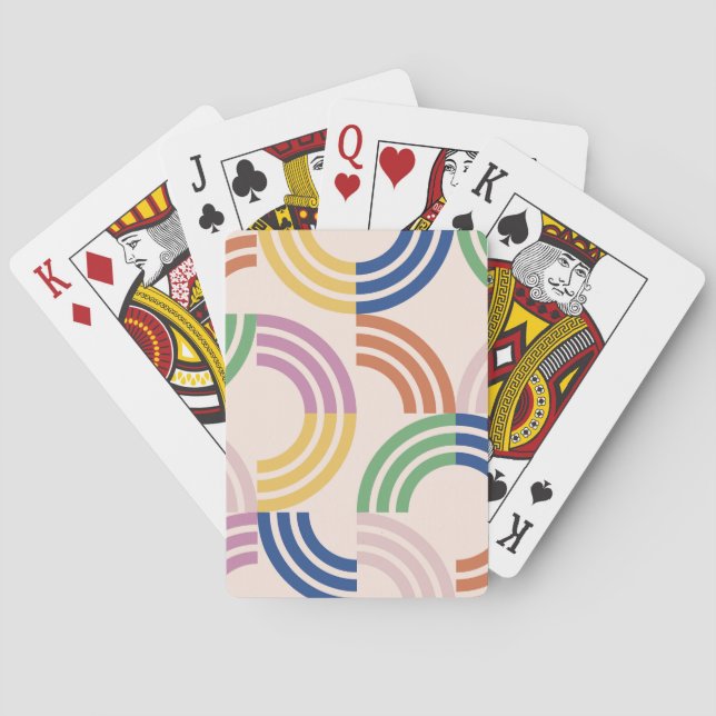 Retro Striped Curves Geometric Background Playing Cards (Back)
