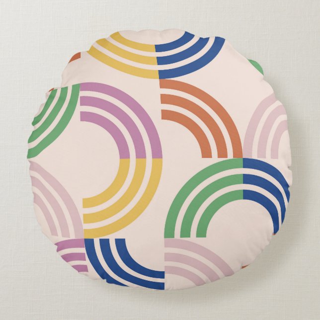 Retro Striped Curves Geometric Background Round Cushion (Front)