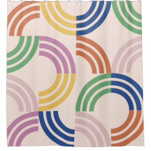Retro Striped Curves Geometric Background Shower Curtain