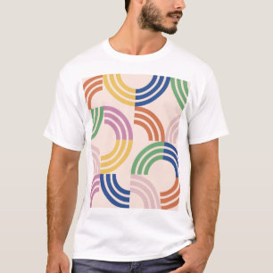 Retro Striped Curves Geometric Background T-Shirt