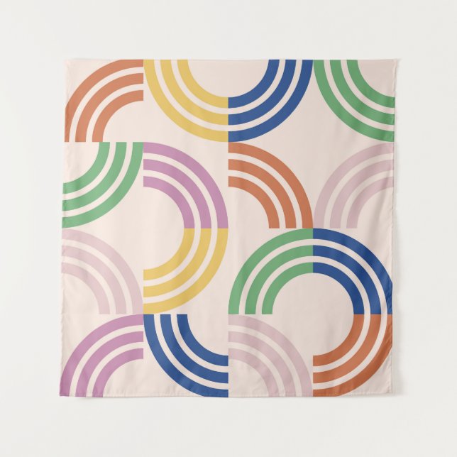 Retro Striped Curves Geometric Background Tapestry (Front)