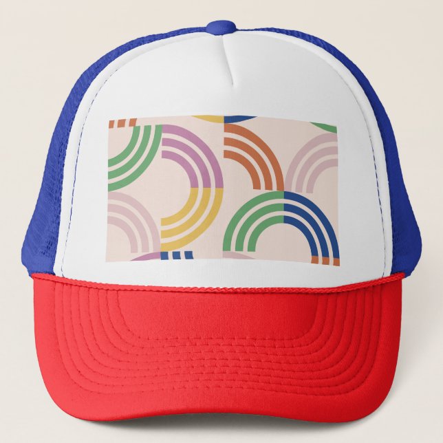 Retro Striped Curves Geometric Background Trucker Hat (Front)