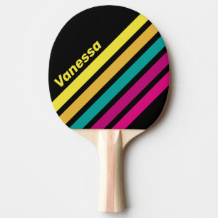 Retro Striped Dark 80s Angled Striping with Name Ping Pong Paddle
