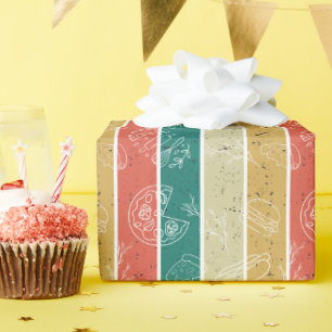Retro Striped Fast Food Pattern  Wrapping Paper