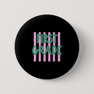 Retro striped first grade back to school 1st grade 6 cm round badge