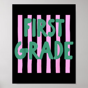 Retro striped first grade back to school 1st grade poster