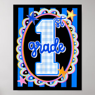 Retro striped first grade teacher 1st grade back poster