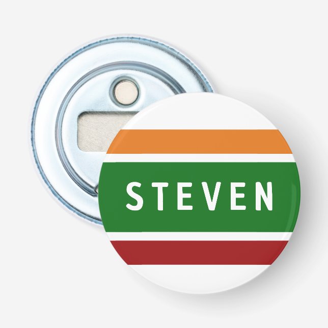 Retro Striped Golf Dad First Name Weekend Scramble Bottle Opener (Front)