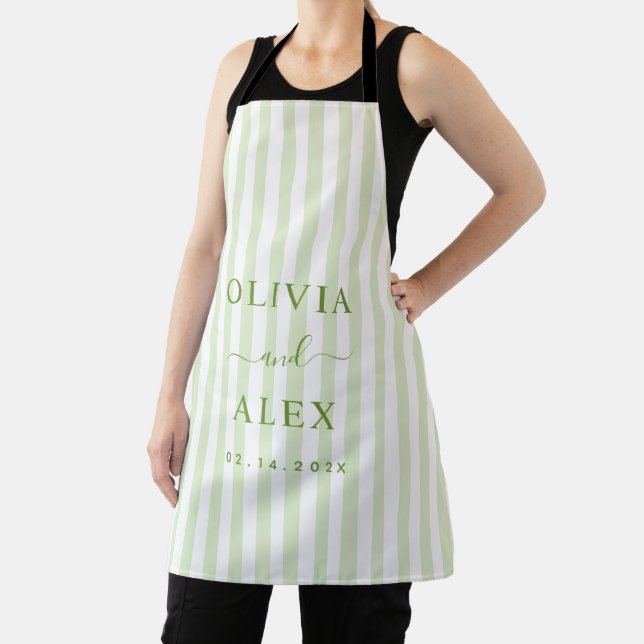 Retro Striped Green Personalised Wedding  Apron (Insitu)