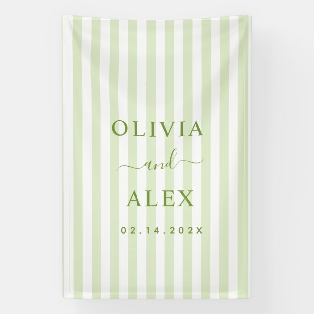 Retro Striped Green Personalised Wedding  Banner (Vertical)
