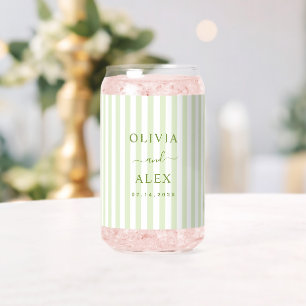 Retro Striped Green Personalised Wedding  Can Glass