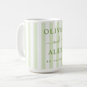 Retro Striped Green Personalised Wedding  Coffee Mug