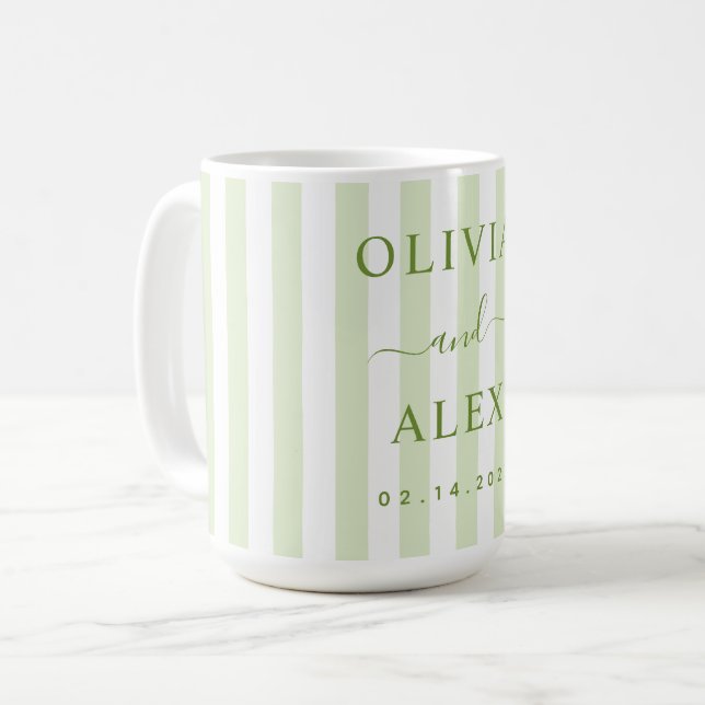 Retro Striped Green Personalised Wedding  Coffee Mug (Front Left)