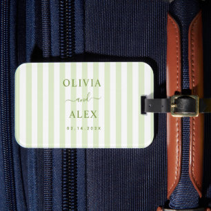 Retro Striped Green Personalised Wedding Luggage Tag