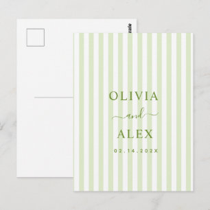 Retro Striped Green Personalised Wedding  Postcard