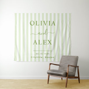 Retro Striped Green Personalised Wedding Tapestry