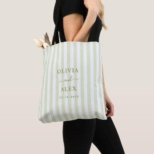 Retro Striped Green Personalised Wedding Tote Bag