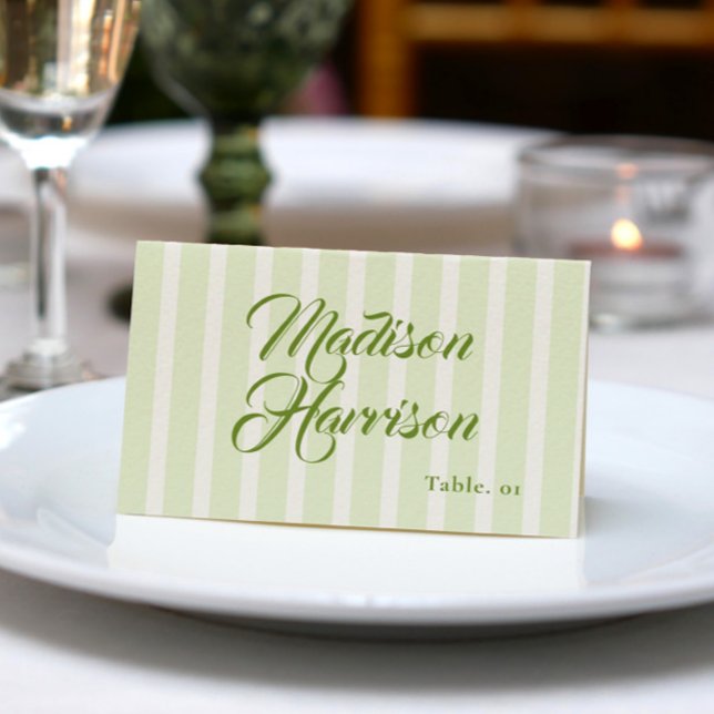 Retro Striped Green Wedding Name Place Card DIY (Creator Uploaded)