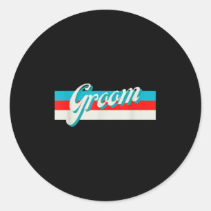 Retro Striped Groom Groomsmen Engaged Wedding Brid Classic Round Sticker