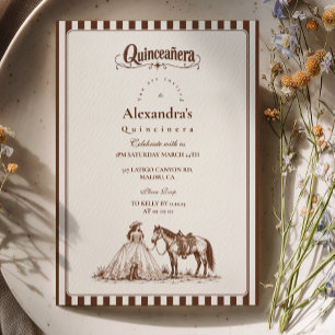 Retro Striped Horse Western Quinceañera Invitation