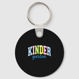 Retro striped kindergarten teacher rainbow back to key ring