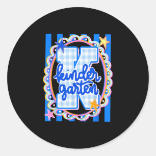 Retro striped kindergarten teacher student back to classic round sticker