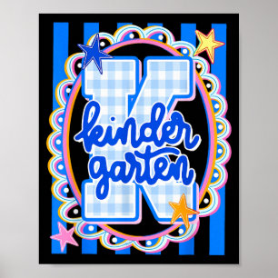 Retro striped kindergarten teacher student back to poster
