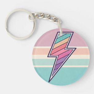 Retro Striped Lightning Bolt Key Ring