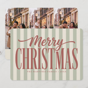 Retro Striped Merry Christmas Family Photo Holiday Card