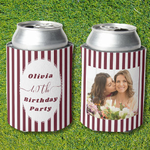 Retro Striped Personalised 40th Birthday Photo Can Cooler