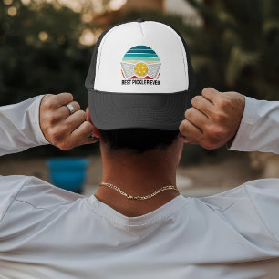 Retro Striped Pickleball Player Trucker Hat