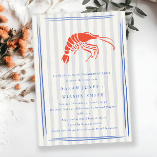 Retro Striped Red Blue Lobster Coastal Engagement Invitation
