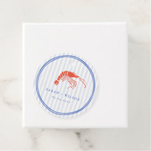 Retro Striped Red Blue Lobster Coastal Wedding Favour Tags