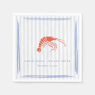 Retro Striped Red Blue Lobster Coastal Wedding Napkin