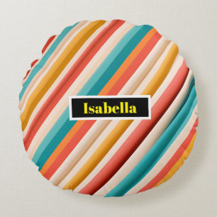 Retro Striped Round Pillow   Colourful Geometric