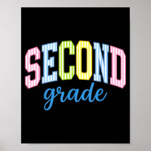 Retro striped second grade teacher rainbow back to poster