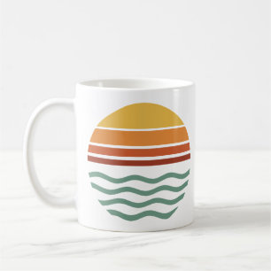 Retro Striped Sunset Over Waves Coffee Mug