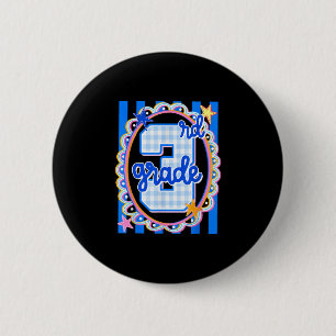 Retro striped third grade teacher 3rd grade back 6 cm round badge