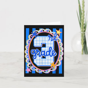 Retro striped third grade teacher 3rd grade back card