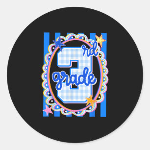 Retro striped third grade teacher 3rd grade back classic round sticker