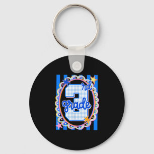 Retro striped third grade teacher 3rd grade back key ring