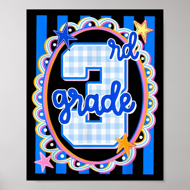 Retro striped third grade teacher 3rd grade back poster (Front)