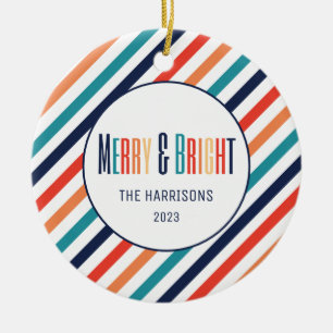 Retro Stripes Abstract Colourful Lines Christmas Ceramic Ornament