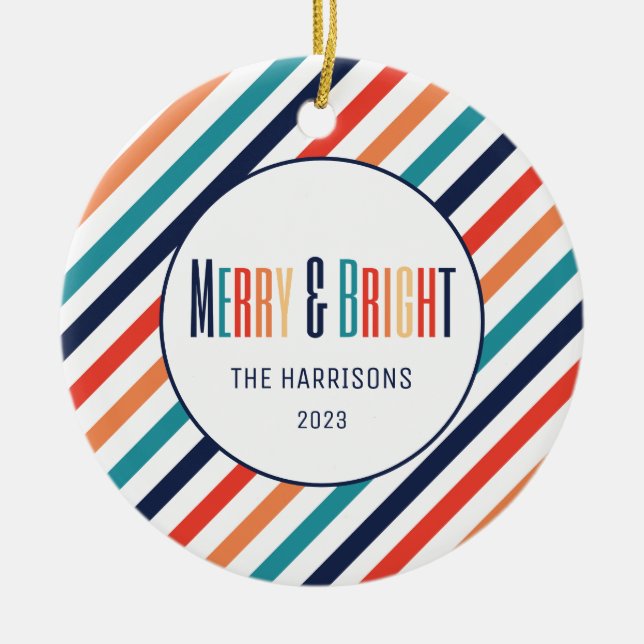 Retro Stripes Abstract Colourful Lines Christmas  Ceramic Ornament (Front)
