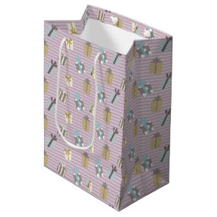Retro Stripes and Gift Christmas Pattern Medium Gift Bag